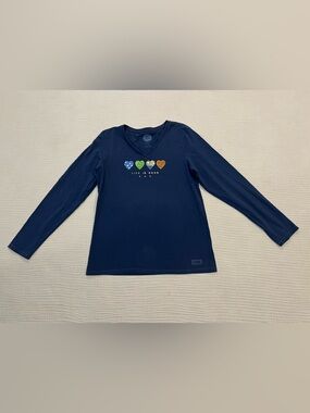 Life Is Good Navy Long-Sleeve Crusher Tee with Multicolor Heart Row Size Medium